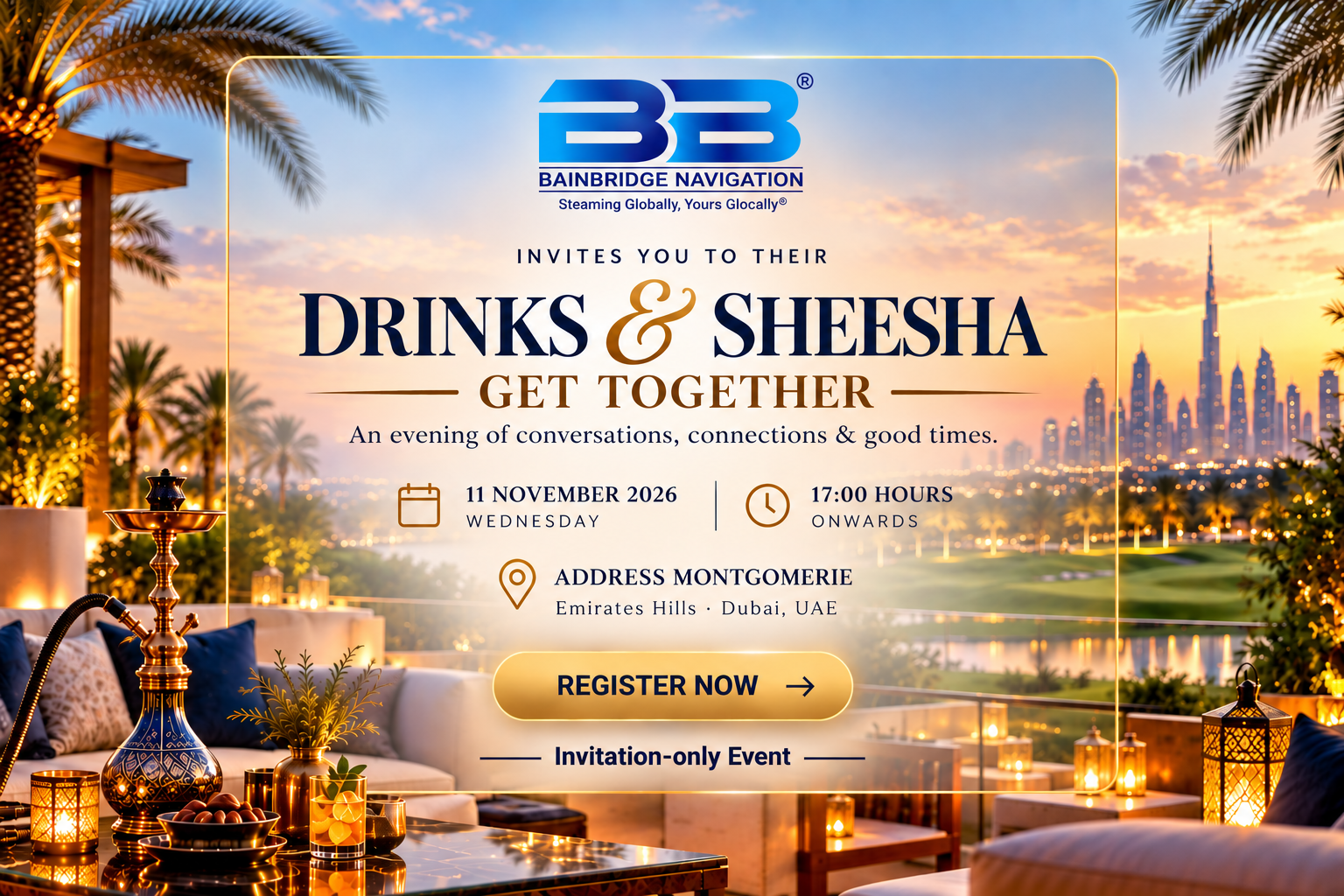 BainBridge Navigation Drinks & Sheesha Get Together invitation for 11 November 2026